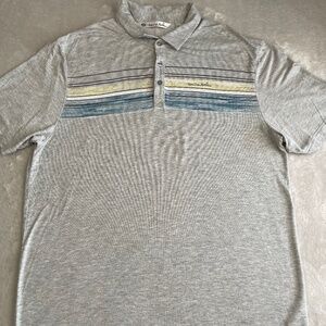 Travis Mathew Mens Golf Polo Short Sleeve Shirt Size XL Heather Gray W/ Stripes